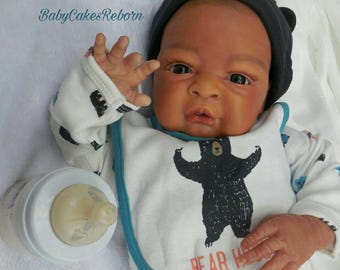 African American, hispanic, biracial Reborn baby boy Frankie sculpted by, Denise Pratt.
