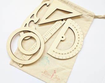Kids drafting kit - Geometry kit - Math toys - Montessori toys - Waldorf toys - educational toys - Engineers kit - drafting tools
