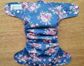 Dusty Rose cloth diaper - AIO cloth diaper - one size cloth diaper - Newborn diaper - hemp bamboo diaper - girl diaper - wahm - floral