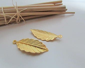 10 charm leaf 32 x 13 mm metal gold-hole 2 mm - 478.22 pendant