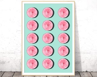 Unique Kitchen Art, Citrus Kitchen Decor, Printable Fruit Art, Citrus Prints, Pink Grapefruit, Kitchen Printable Decor, Instant Download