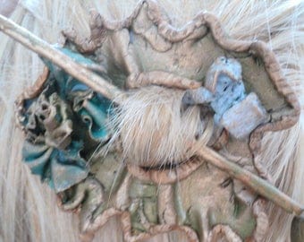 Hairdressing accessory-Barrette in wooden fimo-pic-barrette style baroque