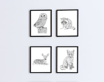 Baby Animal Art, Set of 4 Prints, Nursery Art, Baby Animal Prints, Nursery Wall Art, Animal Art Print, Baby Animal Nursery, Baby Room Decor