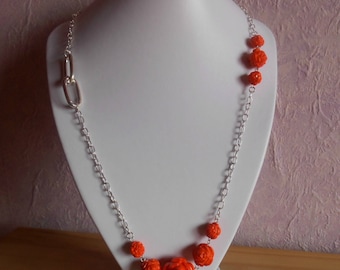 Long trendy orange flowers wedding necklace