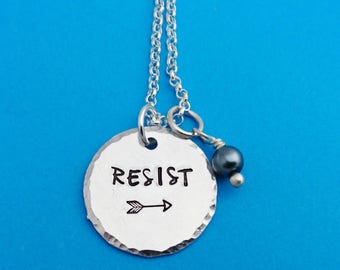 resist necklace, resist necklace, feminist necklace, feminist jewelry, political activist gift, protest jewelry, feminist, protester gift
