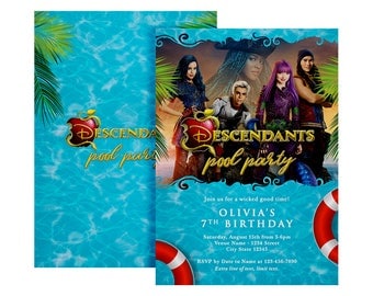 Descendants invitations, Descendants birthday invitation, Disney Descendants invitation, Descendants printable invitation, Descendants Pool