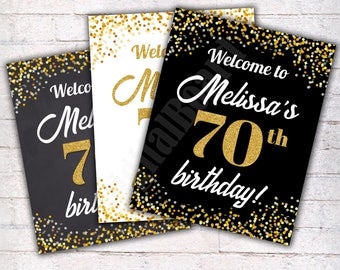 Welcome Birthday Sign, Personalized 70th Birthday Chalkboard Sign, Birthday Poster, Printable Welcome Sign, Personalized, Signage - W035