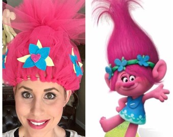 Princess Poppy Costume, Poppy Headband, Troll Hair, Pink Troll Hair, Full Headband, Full Princess Poppy Crown