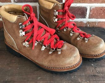 brown walking boots red laces