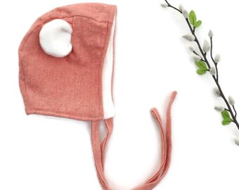 Bear Baby Bonnet || Bear Bonnet || Baby Bonnet || Modern Bonnet || Baby Shower Gift || Baby Hat || Newborn Bonnet || Animal Bonnet