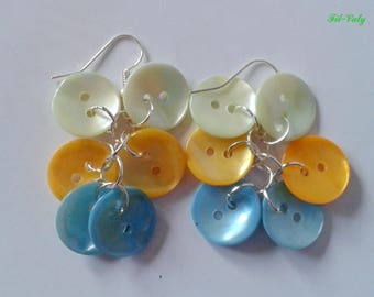 Earrings blue green mother of Pearl buttons