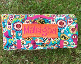 Flower Nap Mat with orange or black blanket, paisley nap mat, rolled nap mat, daycare nap mat, prek nap mat, toddler nap mat, girl nap mat