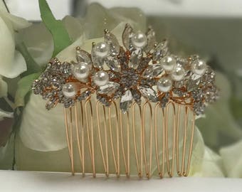 Pearl hair comb, rose gold hair comb, wedding hair comb, bridesmaid hair comb, vintage style hair comb