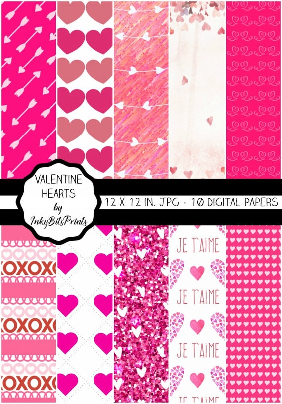 Valentine Paper Pack Heart Digital Paper Valentine