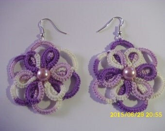 tatting in mauve and purple earrings