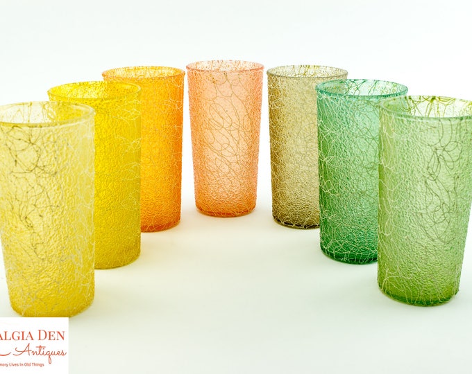 Pastel Color Craft Shat-r-Pruf Glasses | Spaghetti String Tumblers - Set of 7