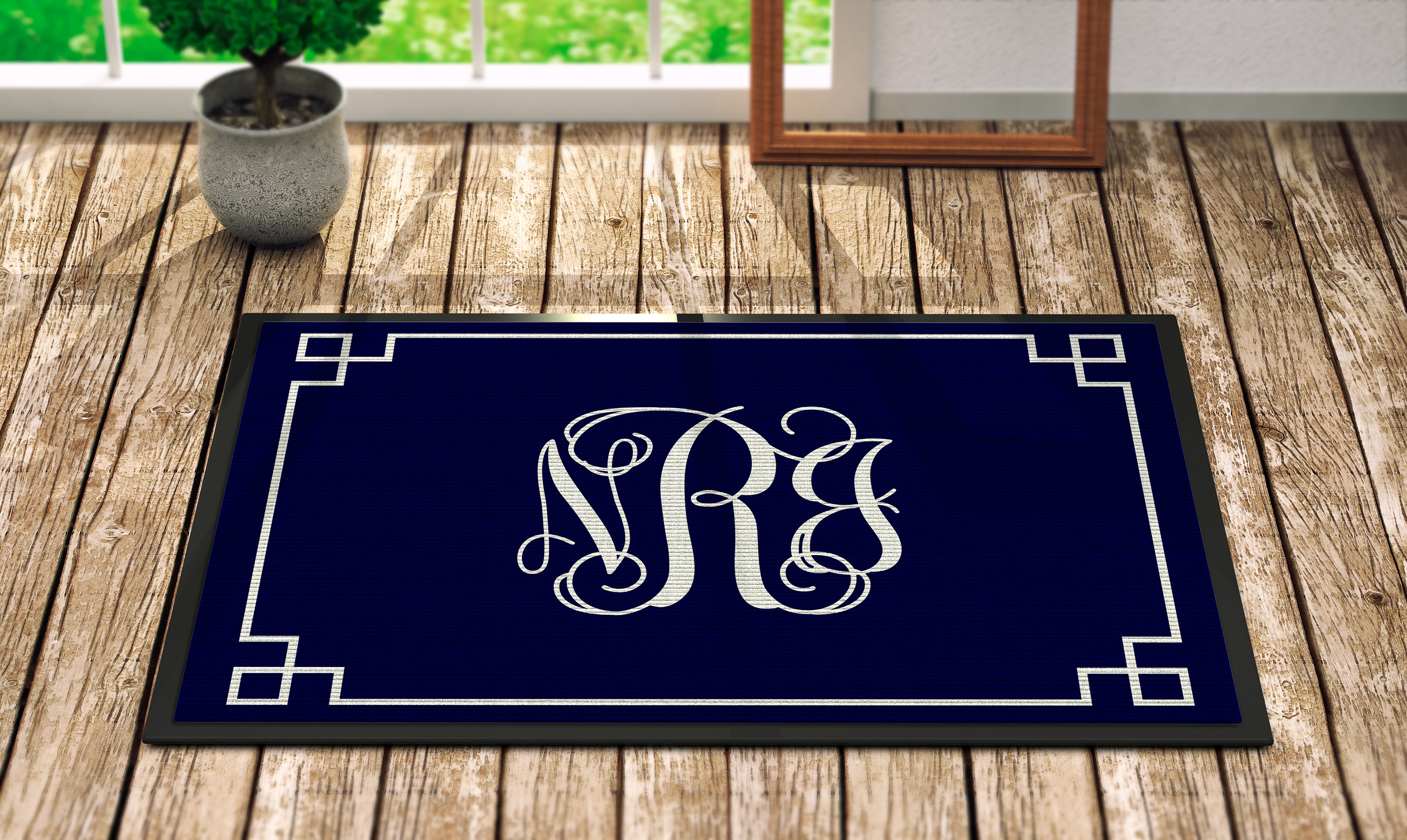 Personalized Door Mat Navy Blue Framed Fall Home Decor