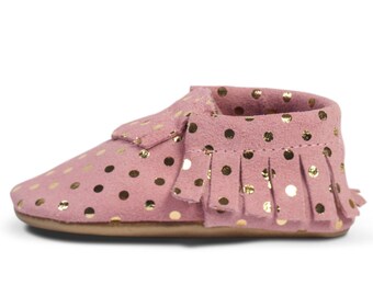 Genuine Leather Baby Moccasins | Soft Soled Crib Moccs | Baby Shoes for Boys & Girls | Great Baby Gift! | Color: Confetti