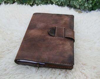 Aged Brown Refillable Leather Bound Journal Cover / Patina Leatherbound Book Cover / Leather Journal Cover / Handmade Leather Notebook Cover