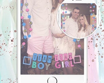 Gender Reveal Snapchat Filter / GeoFilter - Team Boy Team Girl Pink Blue & Glitter Dot Garland - AutoDownload! Ready to submit in minutes!