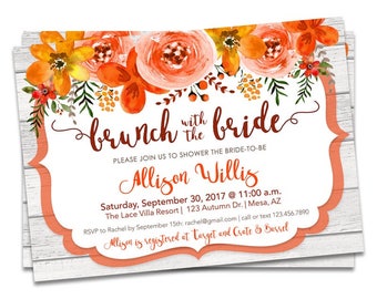 Fall Bridal Shower Invites, Fall Bridal Shower Invitations, Brunch with the Bride Fall Bridal Shower Invite, Autumn Wedding Shower