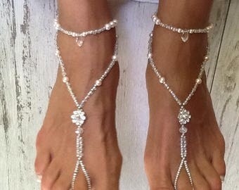 Stretch Floret Barefoot Sandal, Beach Wedding Barefoot Sandals, Beach Wedding Sandals, Anklets, Foot Jewelry For A Beach Wedding,
