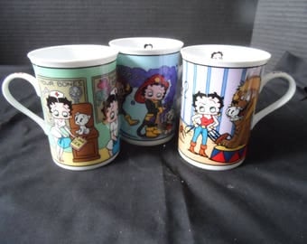 Danbury Mint Betty Boop Fine Porcelain Collector Mugs Cups Nurse, Firefighter, Lion Tamer 1473