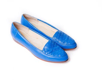 Women's Size 9 SELBY Cobalt Blue Royal Blue Woven Leather Flats Women's Flats 90s Shoes 80s Shoes