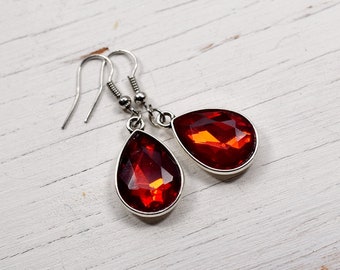 Red jewel earrings | Etsy