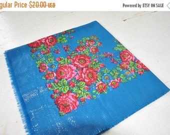 SALE Blue Floral Folk Shawl Ukrainian Shawl Blue Shawl Floral Shawl Bohemian Scarf Mother Day Gift Russian Shawl Ukrainian Chale Blue Pink