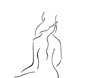 Woman | Simple Minimal Black and White Nude Feminine Fashion Art Sketch Drawing, Fine Art, Wall Art, Home Decor, Print
