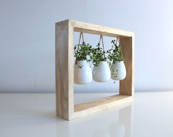 Hanging Herb Garden with Wooden frame - The Perfect Eco-Chic Housewarming Gift