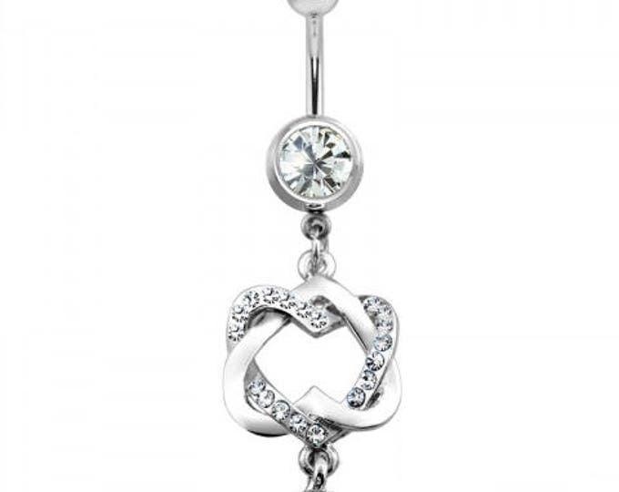 Gem Paved Infinity Heart Dangle 316L Surgical Steel Navel Ring