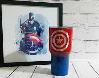 Powder coated superhero cup/captain america custom cup/custom design powder coated tumbler/30oz custom cup/personalized powder superhero cup