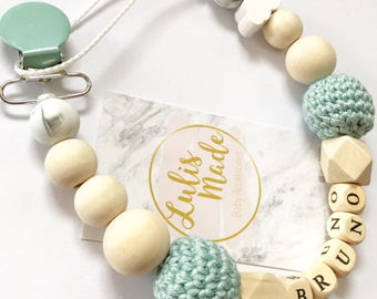 Silicone & Wooden Pacifier Clip Baby Teether Holder personalized baby gift -attache sucette tètine - Schnullerkette - Mordedor -