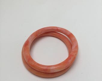 Vintage unusual marbled oval Plastic bangles peach orange