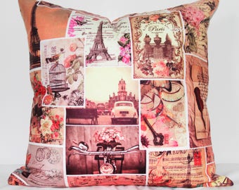 18x18 Paris Pillow cover, pillow, Pillow Cover, Decorative Pillow.