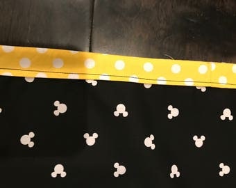 Mickey Mouse Disney Black and white table runner edged in white and yellow polka dot fabric(free shipping US)