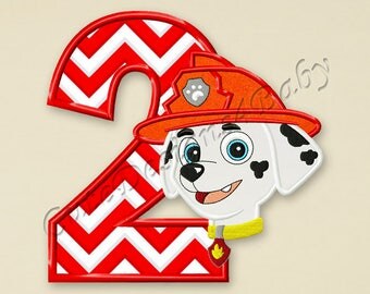 Paw Patrol Marshall Number 2 applique embroidery design, Paw Patrol Machine Embroidery Designs, designs baby, Instant download #054