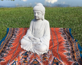 Captivating large 23 inch Vintage Zen Female Buddha Meditation garden statue, raw granite, stone, pottery, Hindu goddess, Buddhist decor, Hi