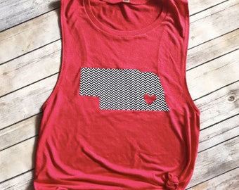 NEW!! Adorable Chevron Pattern Nebraska Heart Muscle Tee | Nebraska Shirt