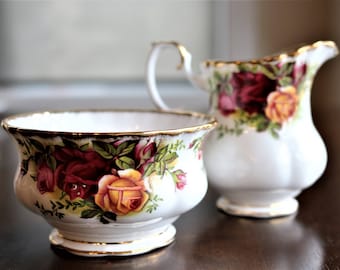 Royal Albert Old Country Roses Sugar Bowl and Cream Pitcher, Old Country Roses, English Bone China, Sugar and Creamer, Vintage Royal Albert