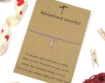 adventure awaits, arrow wish bracelet, friendship bracelet, university gap year gift, travelling gift, best friend bracelet, cord bracelet