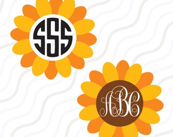 Sunflower SVG, Sunflower Monogram svg, Flower SVG Cut table Design,svg,dxf,png Use With Silhouette Studio & Cricut_Instant Download