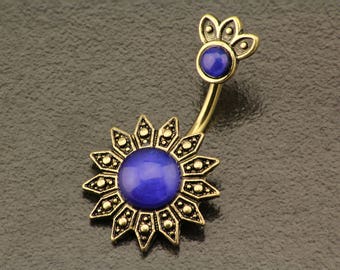 Opal Belly Button Ring. Flower Belly Ring. Boho Tribal Sun Piercing. Gold Navel Ring. Bohemian Sparkle Body Jewelry. Unique Belly Bar.