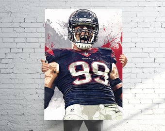 JJ Watt Huston Texans - Sports Art Print Poster - Watercolor Abstract Paint Splash - Kids Decor - Gifts for Men - Man Cave