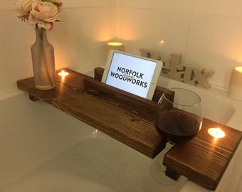 Wooden Bath Caddy - Wooden Bath Tray - Wooden Bath Board - Book Stand - Wine Glass Holder - Relaxation Wooden Bath Board - Bath Rack