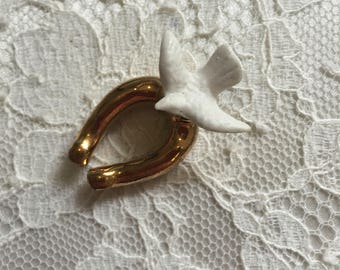 Antique Wedding Cake Decoration, Vintage Cake Decoration, 1930s, Horseshoe & Dove Porcelain, Wedding Cake Topper