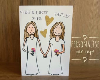 Gay Wedding card / personalised Civil partnership card / personalised couple card / handmade wedding day card / unique wedding card
