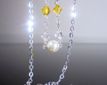 Yellow Lariat Swarovski Crystal Necklace, Yellow Crystal Necklace, Swarovski Crystal Lariat, Yellow Y Necklace, Swarovski Yellow Necklace